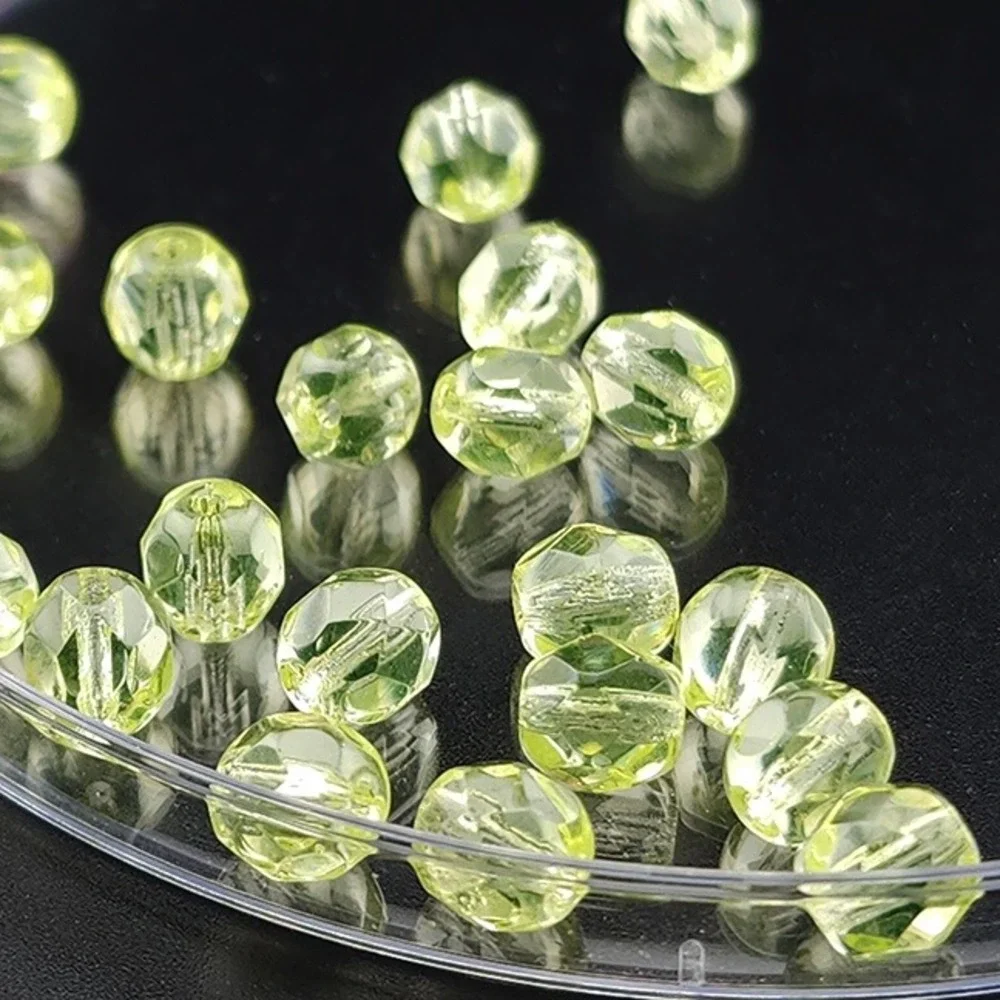 25pcs Vaseline Uranium 6MM Glass‎ Beads UV Light Reactive Firepolish Czech Glass